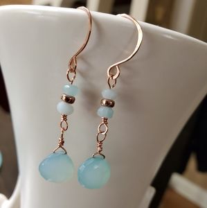 Chalcedony and Copper Earrings